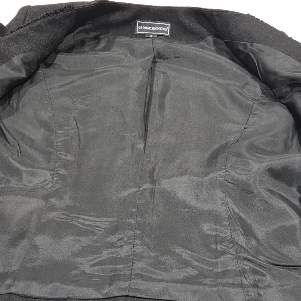 George Simonton Elegant Black Blazer with Textured Lapel Size 8 VTG.